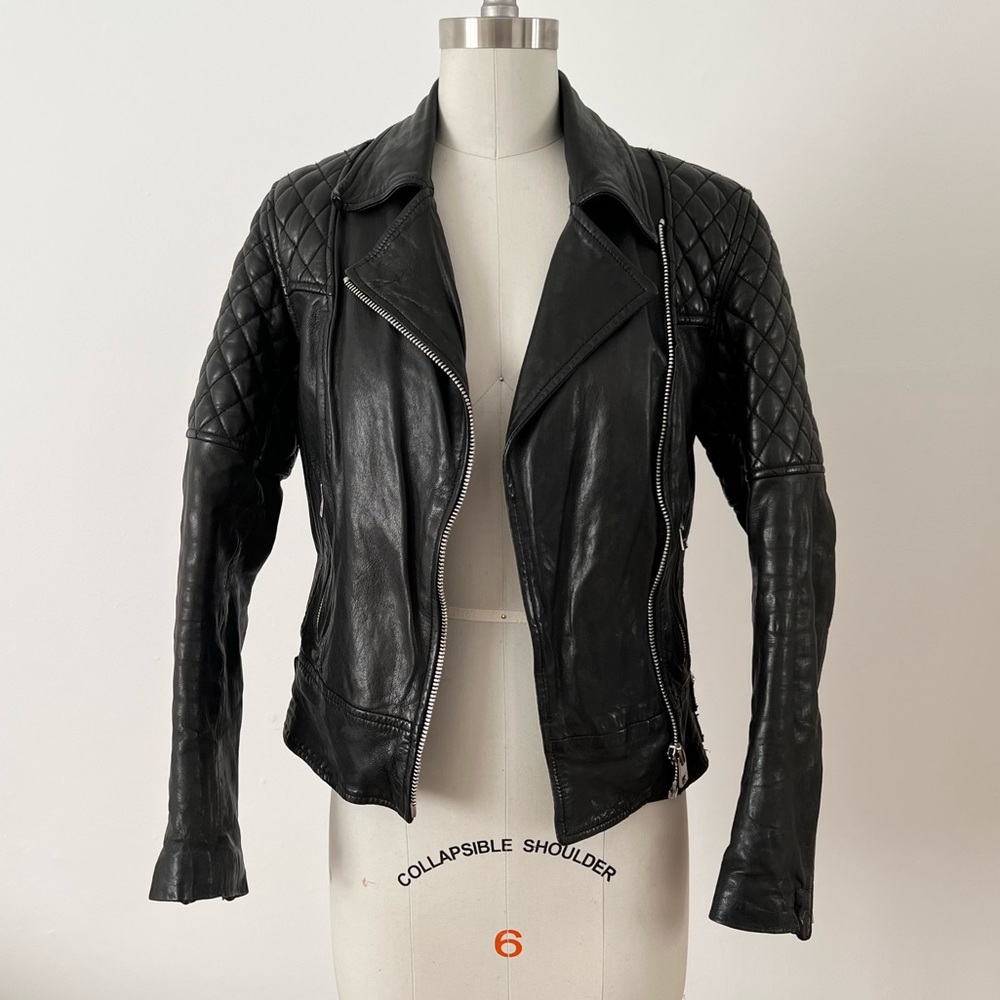 ALL SAINTS Walker Quilted Black Leather Motorcycle Assym Zip Jacket UK 8 US 4